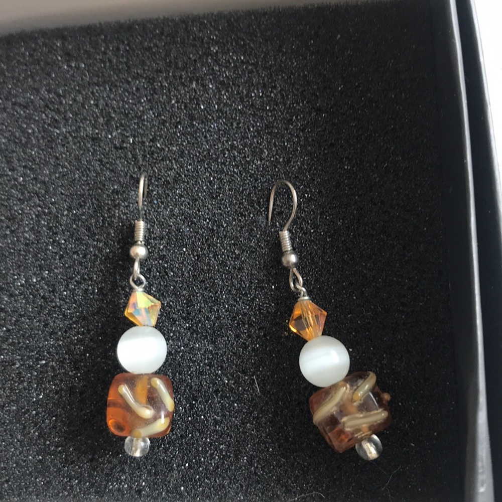 Earrings with genuine amber
